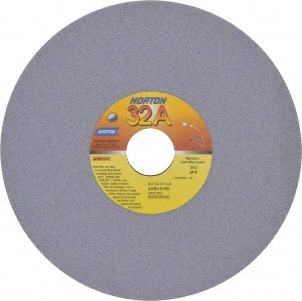 Norton - 8" Diam x 1-1/4" Hole x 1/4" Thick, K Hardness, 80 Grit Surface Grinding Wheel - Aluminum Oxide, Type 1, Medium Grade, 3,600 Max RPM, Vitrified Bond, No Recess - Industrial Tool & Supply