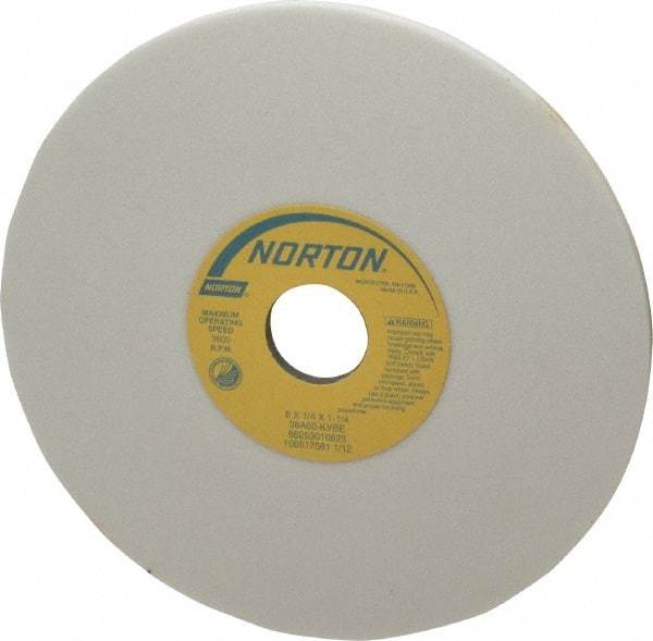 Norton - 8" Diam x 1-1/4" Hole x 1/4" Thick, K Hardness, 60 Grit Surface Grinding Wheel - Aluminum Oxide, Type 1, Medium Grade, 3,600 Max RPM, Vitrified Bond, No Recess - Industrial Tool & Supply