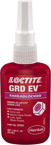 Loctite - 50 mL, Purple, Low Strength Liquid Threadlocker - Industrial Tool & Supply