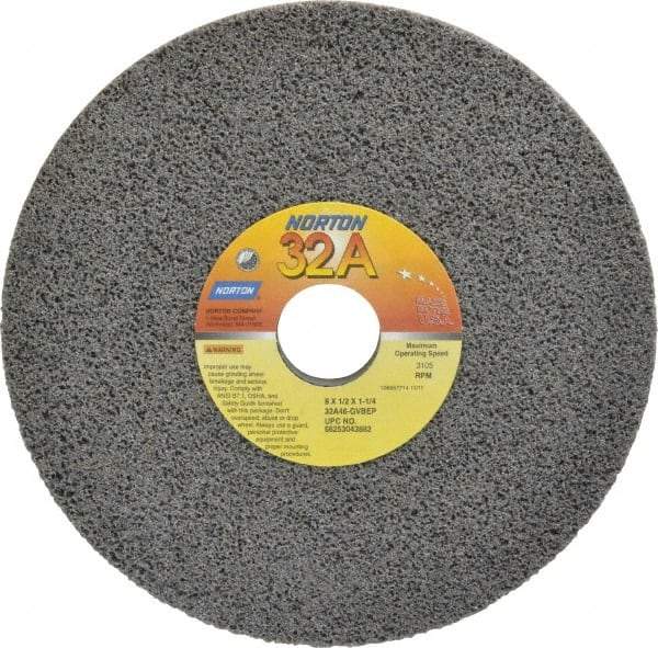 Norton - 8" Diam x 1-1/4" Hole x 1/2" Thick, G Hardness, 46 Grit Surface Grinding Wheel - Aluminum Oxide, Type 1, Coarse Grade, 3,105 Max RPM, Vitrified Bond, No Recess - Industrial Tool & Supply