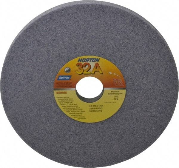 Norton - 8" Diam x 1-1/4" Hole x 1/2" Thick, H Hardness, 46 Grit Surface Grinding Wheel - Aluminum Oxide, Type 1, Coarse Grade, 3,105 Max RPM, Vitrified Bond, No Recess - Industrial Tool & Supply