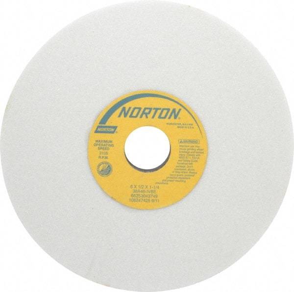 Norton - 8" Diam x 1-1/4" Hole x 1/2" Thick, I Hardness, 46 Grit Surface Grinding Wheel - Aluminum Oxide, Type 1, Coarse Grade, 3,105 Max RPM, Vitrified Bond, No Recess - Industrial Tool & Supply