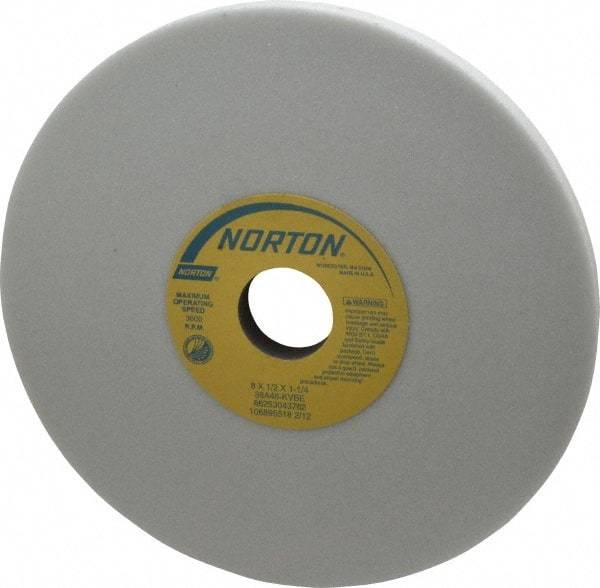 Norton - 8" Diam x 1-1/4" Hole x 1/2" Thick, K Hardness, 46 Grit Surface Grinding Wheel - Aluminum Oxide, Type 1, Coarse Grade, 3,600 Max RPM, Vitrified Bond, No Recess - Industrial Tool & Supply