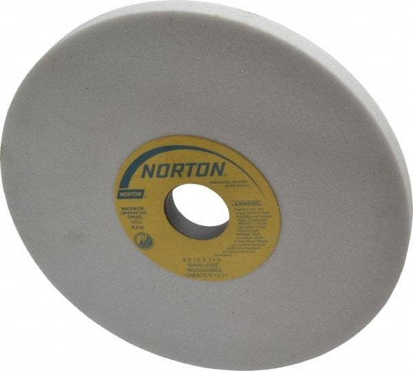 Norton - 8" Diam x 1-1/4" Hole x 1/2" Thick, J Hardness, 60 Grit Surface Grinding Wheel - Aluminum Oxide, Type 1, Medium Grade, 3,600 Max RPM, Vitrified Bond, No Recess - Industrial Tool & Supply