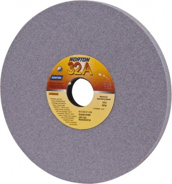 Norton - 8" Diam x 1-1/4" Hole x 1/2" Thick, H Hardness, 80 Grit Surface Grinding Wheel - Aluminum Oxide, Type 1, Medium Grade, 3,600 Max RPM, Vitrified Bond, No Recess - Industrial Tool & Supply