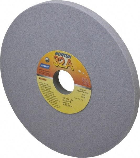 Norton - 8" Diam x 1-1/4" Hole x 1/2" Thick, J Hardness, 80 Grit Surface Grinding Wheel - Aluminum Oxide, Type 1, Medium Grade, 3,600 Max RPM, Vitrified Bond, No Recess - Industrial Tool & Supply