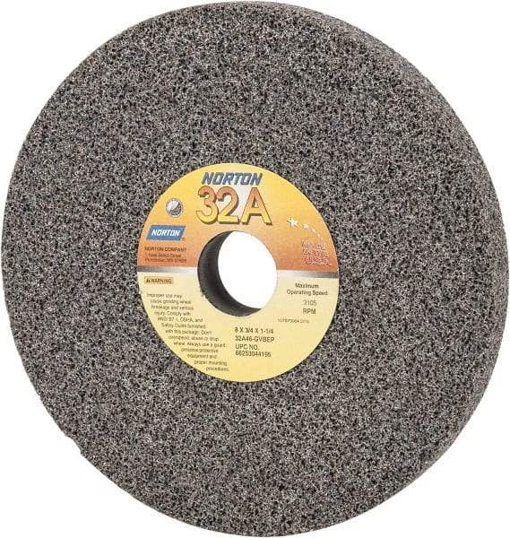Norton - 8" Diam x 1-1/4" Hole x 3/4" Thick, G Hardness, 46 Grit Surface Grinding Wheel - Aluminum Oxide, Type 1, Coarse Grade, 3,105 Max RPM, Vitrified Bond, No Recess - Industrial Tool & Supply
