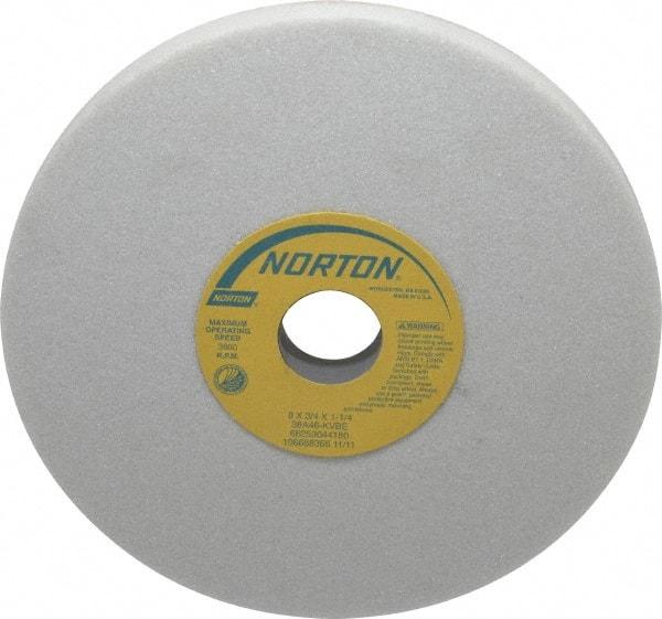 Norton - 8" Diam x 1-1/4" Hole x 3/4" Thick, K Hardness, 46 Grit Surface Grinding Wheel - Aluminum Oxide, Type 1, Coarse Grade, 3,600 Max RPM, Vitrified Bond, No Recess - Industrial Tool & Supply