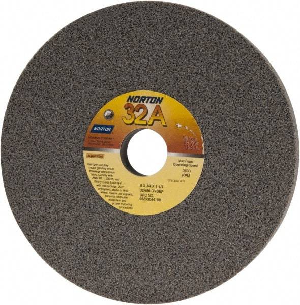 Norton - 8" Diam x 1-1/4" Hole x 3/4" Thick, G Hardness, 60 Grit Surface Grinding Wheel - Aluminum Oxide, Type 1, Medium Grade, 3,600 Max RPM, Vitrified Bond, No Recess - Industrial Tool & Supply