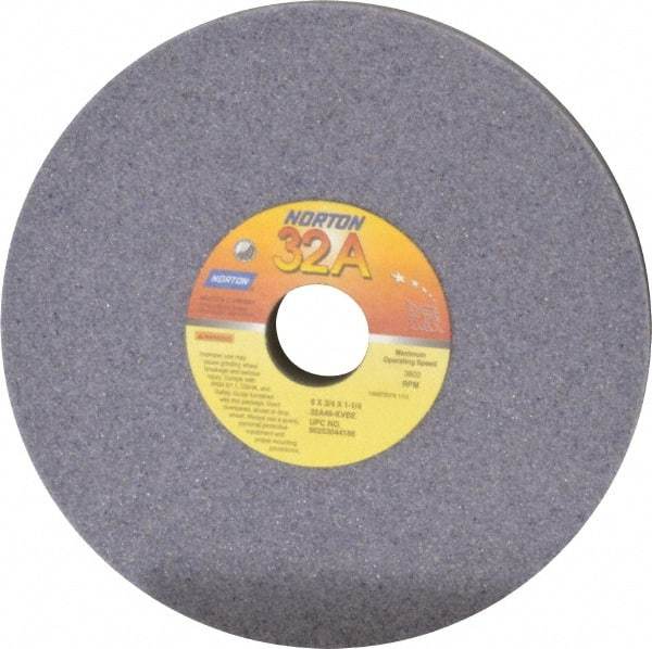 Norton - 8" Diam x 1-1/4" Hole x 3/4" Thick, K Hardness, 46 Grit Surface Grinding Wheel - Aluminum Oxide, Type 1, Coarse Grade, 3,600 Max RPM, Vitrified Bond, No Recess - Industrial Tool & Supply