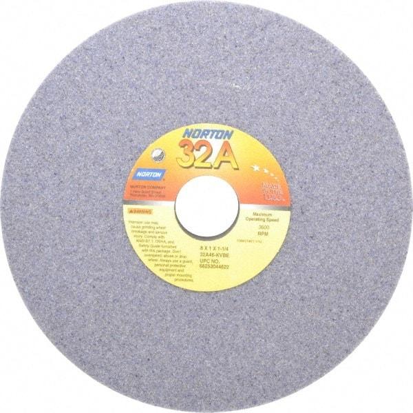 Norton - 8" Diam x 1-1/4" Hole x 1" Thick, K Hardness, 46 Grit Surface Grinding Wheel - Aluminum Oxide, Type 1, Coarse Grade, 3,600 Max RPM, Vitrified Bond, No Recess - Industrial Tool & Supply