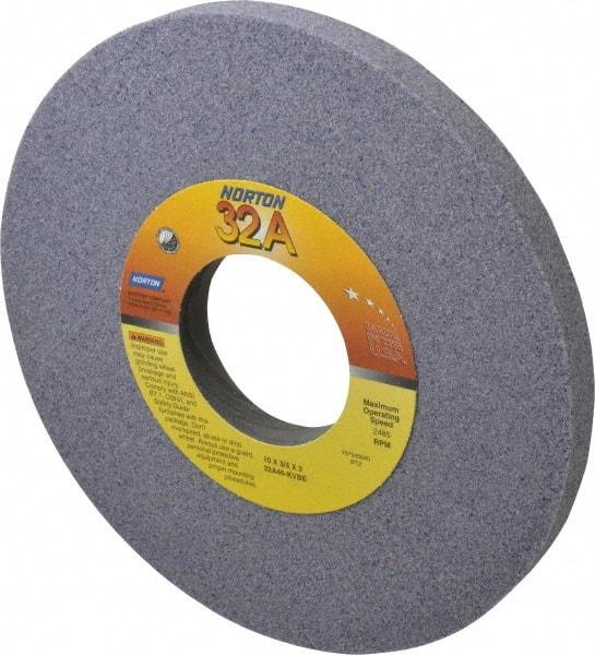 Norton - 10" Diam x 3" Hole x 3/4" Thick, K Hardness, 46 Grit Surface Grinding Wheel - Aluminum Oxide, Type 1, Coarse Grade, 2,485 Max RPM, Vitrified Bond, No Recess - Industrial Tool & Supply