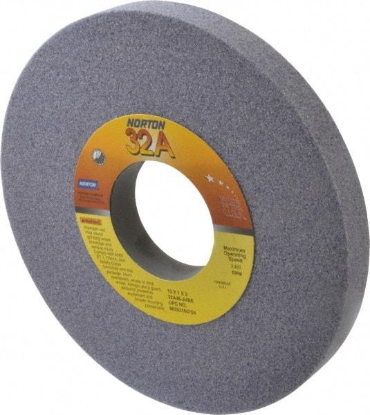Norton - 10" Diam x 3" Hole x 1" Thick, J Hardness, 46 Grit Surface Grinding Wheel - Aluminum Oxide, Type 1, Coarse Grade, 2,485 Max RPM, Vitrified Bond, No Recess - Industrial Tool & Supply