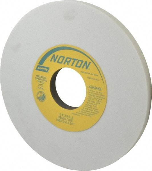 Norton - 12" Diam x 3" Hole x 3/4" Thick, I Hardness, 60 Grit Surface Grinding Wheel - Aluminum Oxide, Type 1, Medium Grade, 2,070 Max RPM, Vitrified Bond, No Recess - Industrial Tool & Supply
