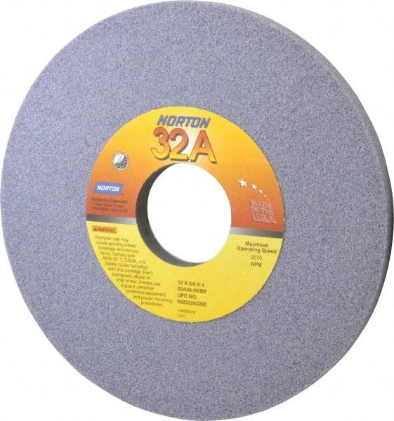 Norton - 12" Diam x 3" Hole x 3/4" Thick, H Hardness, 46 Grit Surface Grinding Wheel - Aluminum Oxide, Type 1, Coarse Grade, 2,070 Max RPM, Vitrified Bond, No Recess - Industrial Tool & Supply