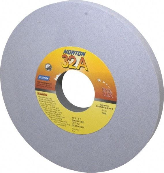 Norton - 12" Diam x 3" Hole x 1" Thick, K Hardness, 80 Grit Surface Grinding Wheel - Aluminum Oxide, Type 1, Medium Grade, 2,070 Max RPM, Vitrified Bond, No Recess - Industrial Tool & Supply
