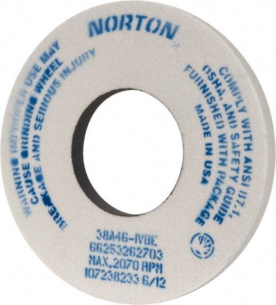 Norton - 12" Diam x 5" Hole x 1" Thick, I Hardness, 46 Grit Surface Grinding Wheel - Aluminum Oxide, Type 1, Coarse Grade, 2,070 Max RPM, Vitrified Bond, No Recess - Industrial Tool & Supply