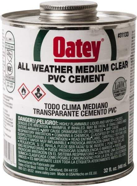 Oatey - 32 oz All-Purpose Medium Bodied Cement - Clear, Use with PVC - Industrial Tool & Supply
