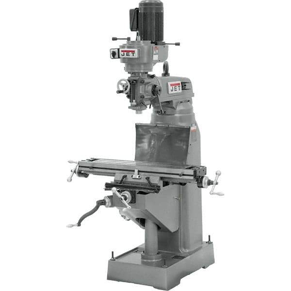 Jet - 7-7/8" Table Width x 35-3/4" Table Length, Step Pulley Control, 1 Phase Knee Milling Machine - R8 Spindle Taper, 1-1/2 hp - Industrial Tool & Supply