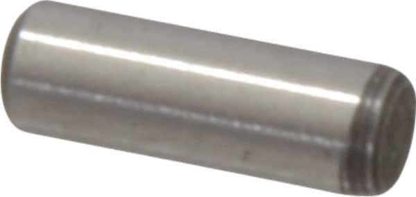 Value Collection - 1/8" Diam x 3/8" Pin Length Grade 8 Alloy Steel Standard Dowel Pin - C 50-58 Hardness, 3,200 Lb Breaking Strength, 1 Beveled & 1 Rounded End - Industrial Tool & Supply