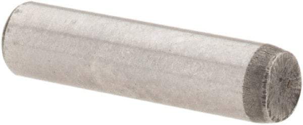 Value Collection - 1/8" Diam x 1/2" Pin Length Grade 8 Alloy Steel Standard Dowel Pin - C 50-58 Hardness, 3,200 Lb Breaking Strength, 1 Beveled & 1 Rounded End - Industrial Tool & Supply