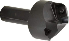 Kyocera - 60° Lead Angle, 1.85" Max Cut Diam, 0.8" Min Cut Diam, 0.308" Max Depth of Cut, Indexable Chamfer and Angle End Mill - 2 Inserts, APET 1604 Insert Style, 3-1/4" Overall Length, Straight Shank, 120° Included Angle - Industrial Tool & Supply