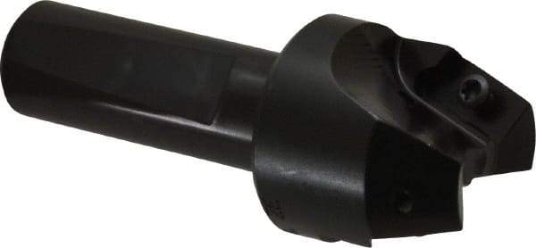 Kyocera - 20° Lead Angle, 1.42" Max Cut Diam, 1" Min Cut Diam, 0.595" Max Depth of Cut, Indexable Chamfer and Angle End Mill - 2 Inserts, APET 1604 Insert Style, 3-1/4" Overall Length, Weldon Flat, 40° Included Angle - Industrial Tool & Supply