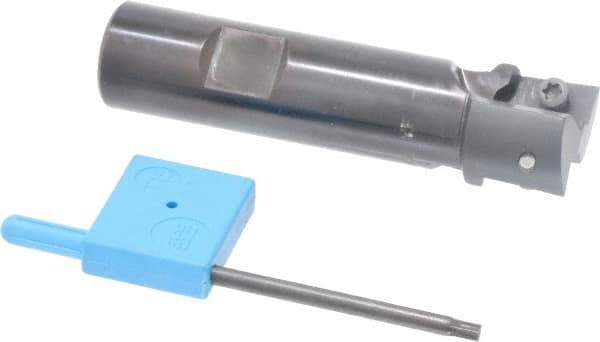 Kyocera - 1" Cut Diam, 0.64" Max Depth of Cut, 3/4" Shank Diam, 3-3/8" OAL, Indexable Square Shoulder End Mill - APET 1604 Inserts, Weldon Shank, 90° Lead Angle, Through Coolant - Industrial Tool & Supply