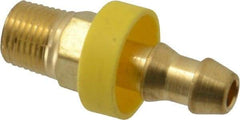Eaton - 1/4" ID 1/8-27 NPT Barbed Push On Male Connector - 11/16" Cut Off Allowance, 1.29" Long, 7/16" Hex, Brass - Industrial Tool & Supply