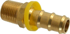 Eaton - 5/8" ID 1/2-14 NPT Barbed Push On Male Connector - 1-3/16" Cut Off Allowance, 2.6" Long, 7/8" Hex, Brass - Industrial Tool & Supply