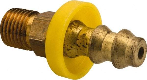 Eaton - 1/4" ID 7/16-24 NPT Barbed Push On Inverted Male Swivel Connector - 1-1/8" Cut Off Allowance, 1.73" Long, 7/16" Hex, Brass - Industrial Tool & Supply