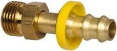 Eaton - 3/8" ID 5/8-18 NPT Barbed Push On Inverted Male Swivel Connector - 1-3/16" Cut Off Allowance, 2.02" Long, 5/8" Hex, Brass - Industrial Tool & Supply