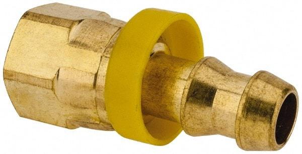 Eaton - 3/8" ID 9/16-18 UNF Barbed Push On Female JIC 37 Swivel Connector - 7/8" Cut Off Allowance, 1.62" Long, 11/16" Hex, Brass - Industrial Tool & Supply