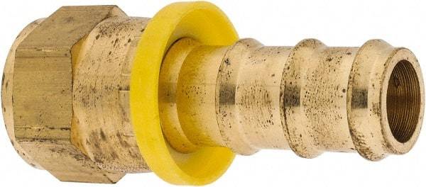 Eaton - 5/8" ID 7/8-14 UNF Barbed Push On Female JIC 37/SAE 45 Swivel Connector - 1-1/8" Cut Off Allowance, 2.54" Long, 1" Hex, Brass - Industrial Tool & Supply