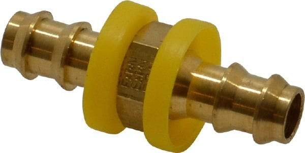 Eaton - 3/8" ID Barbed Push On Mender - 7/16" Cut Off Allowance, 1.97" Long, 5/8" Hex, Brass - Industrial Tool & Supply