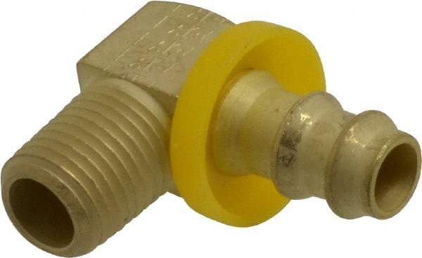 Eaton - 3/8" ID 1/4-18 NPT Barbed Push On Male Elbow - 3/8" Cut Off Allowance, 9/16" Hex, Brass - Industrial Tool & Supply