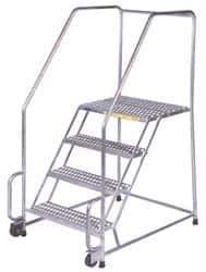 Ballymore - 73" 4 Step Ladder - Tilt & Roll Safety Ladder, 450 Lb Capacity, 40" Platform Height, 30" Base Width x 43" Depth, Perforated Tread - Industrial Tool & Supply