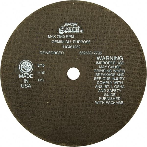 Norton - 8" Aluminum Oxide Cutoff Wheel - 1/16" Thick, 5/8" Arbor - Industrial Tool & Supply