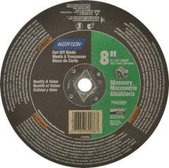 Norton - 8" 24 Grit Silicon Carbide Cutoff Wheel - 1/8" Thick, 5/8" Arbor, 7,640 Max RPM, Use with Circular Saws - Industrial Tool & Supply