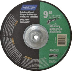 Norton - 24 Grit, 9" Wheel Diam, 1/4" Wheel Thickness, Type 27 Depressed Center Wheel - Silicon Carbide, 6,600 Max RPM, Compatible with Angle Grinder - Industrial Tool & Supply