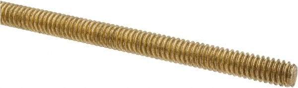 Made in USA - 1/4-20 UNC (Coarse), 3' Long, Brass Threaded Rod - Right Hand Thread - Industrial Tool & Supply