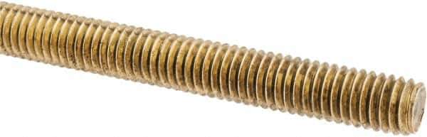 Made in USA - 3/8-16 UNC (Coarse), 3' Long, Brass Threaded Rod - Right Hand Thread - Industrial Tool & Supply