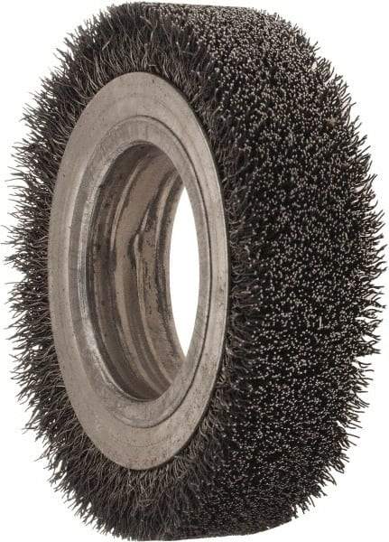 Osborn - 4-1/4" OD, 2" Arbor Hole, Crimped Steel Wheel Brush - 1" Face Width, 3/4" Trim Length, 0.0118" Filament Diam, 6,000 RPM - Industrial Tool & Supply