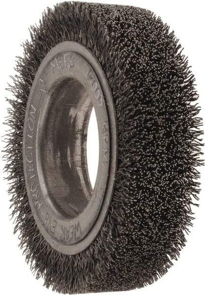 Osborn - 4-1/4" OD, 2" Arbor Hole, Crimped Steel Wheel Brush - 1" Face Width, 3/4" Trim Length, 0.014" Filament Diam, 6,000 RPM - Industrial Tool & Supply