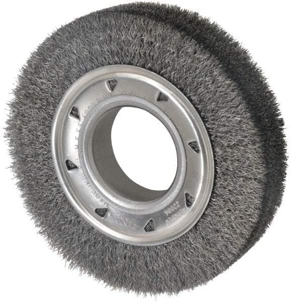 Osborn - 6" OD, 2" Arbor Hole, Crimped Steel Wheel Brush - 1-1/4" Face Width, 1" Trim Length, 0.008" Filament Diam, 6,000 RPM - Industrial Tool & Supply