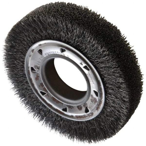 Osborn - 6" OD, 2" Arbor Hole, Crimped Steel Wheel Brush - 1-1/4" Face Width, 1" Trim Length, 0.0118" Filament Diam, 6,000 RPM - Industrial Tool & Supply