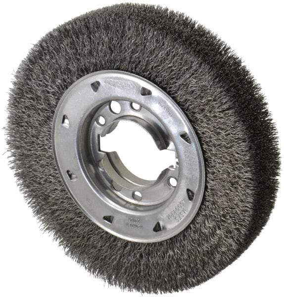 Osborn - 8" OD, 2" Arbor Hole, Crimped Steel Wheel Brush - 1-1/2" Face Width, 1-1/2" Trim Length, 0.0118" Filament Diam, 4,500 RPM - Industrial Tool & Supply