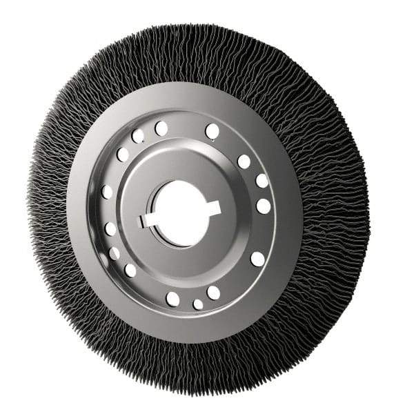 Osborn - 12" OD, 2" Arbor Hole, Crimped Nylon Wheel Brush - 1" Face Width, 2-1/8" Trim Length, 3,000 RPM - Industrial Tool & Supply
