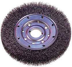 Osborn - 8" OD, 1-1/4" Arbor Hole, Crimped Steel Wheel Brush - 5/8" Face Width, 1-1/2" Trim Length, 0.008" Filament Diam, 4,500 RPM - Industrial Tool & Supply