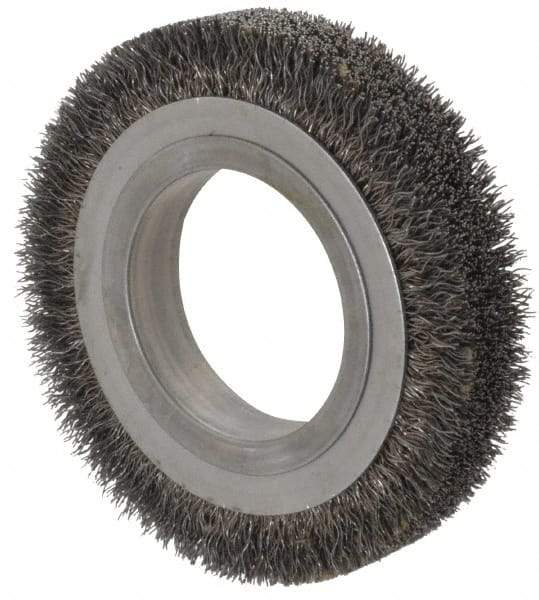Osborn - 4-1/4" OD, 2" Arbor Hole, Crimped Steel Wheel Brush - 5/8" Face Width, 11/16" Trim Length, 0.0118" Filament Diam, 6,000 RPM - Industrial Tool & Supply